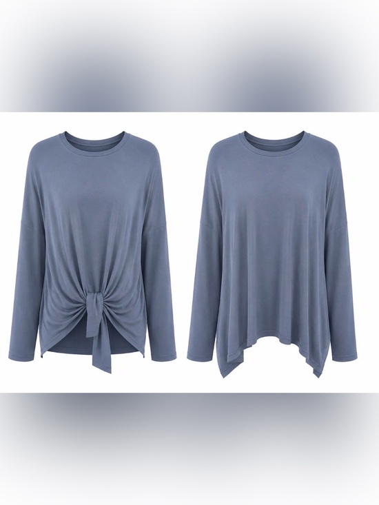 Aleeza Paris Tops - Aleeza Paris Slate Blue Long Sleeve Relaxed Asymmetric Blouse Size Large NWT